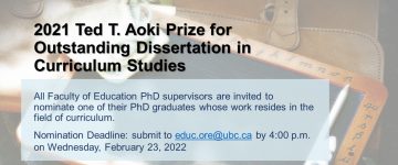 2021 Ted T. Aoki Prize for Outstanding Dissertation in Curriculum Studies